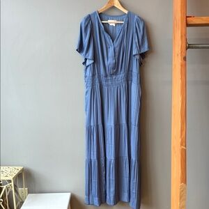 Anthropologie Somerset Dusty Blue Satin Maxi Dress, 1X